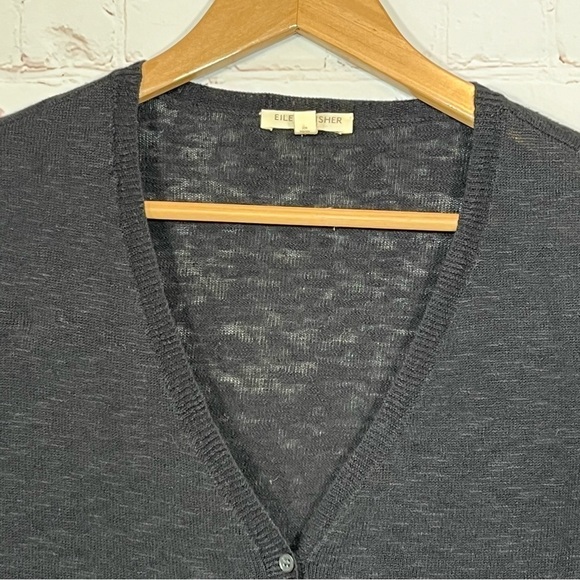 Eileen Fisher Linen Cardigan Womens Size PP Black V Neck Short Sleeve - Picture 3 of 8
